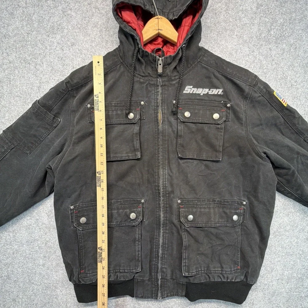 Vintage Snap On Tools Canvas Hooded Full Zip Jacket Black Mens Size XL Heavy